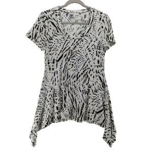 Chaus New York‎ Animal Print Blouse S Black White Asymmetric Top Tunic Loose Fit